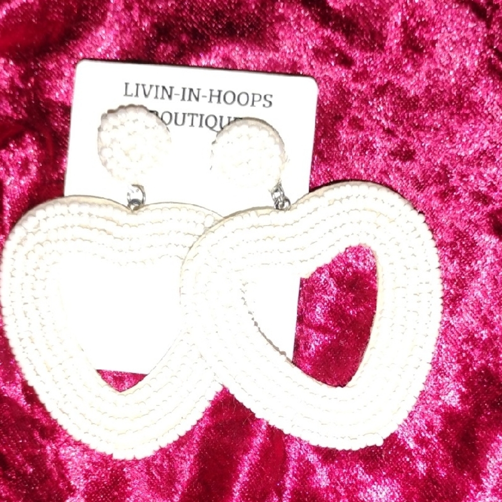 White Heart Earrings